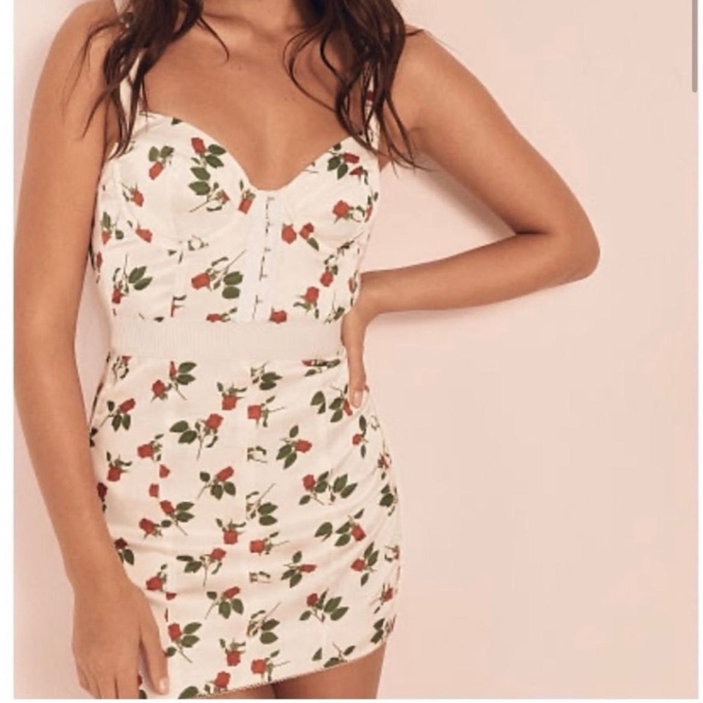 For Love And Lemons Love Song Dress Corset White Red Satin Stretch Roses XS